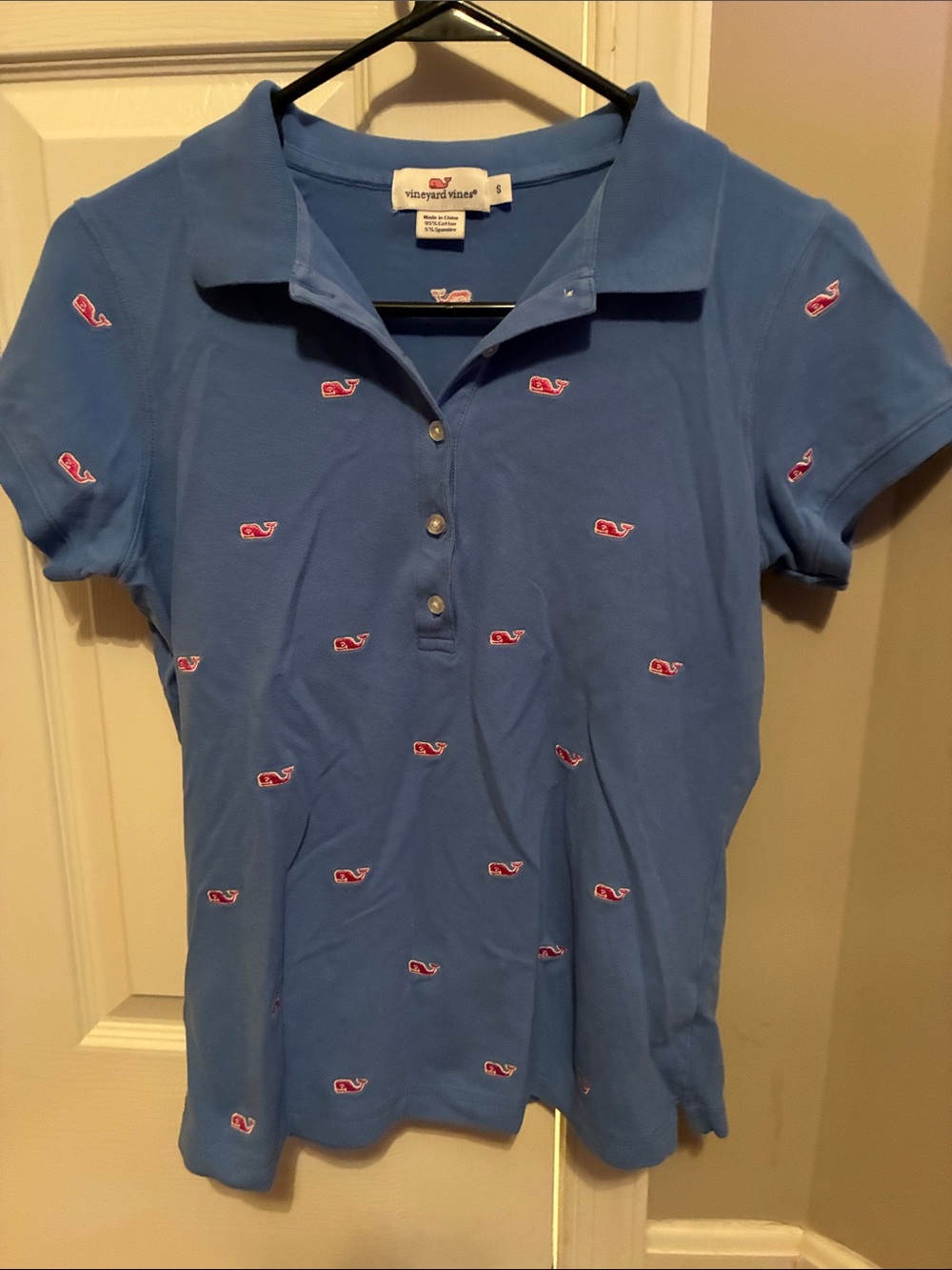 Vineyard Vines Light Blue Polo with Pink Whale Accent
